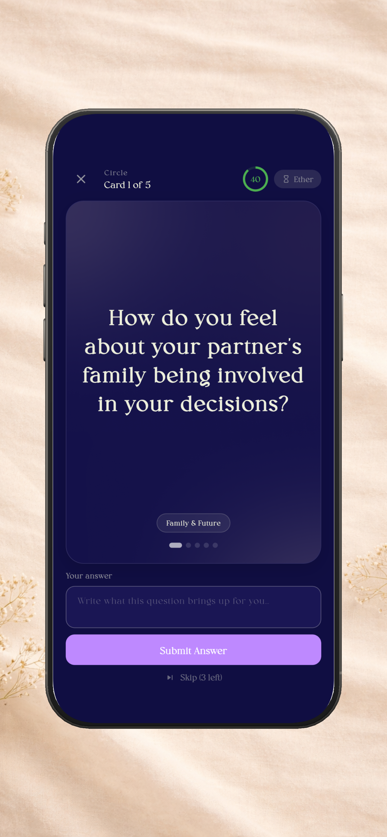 Answering a Circle prompt in the Catharsis Cards app